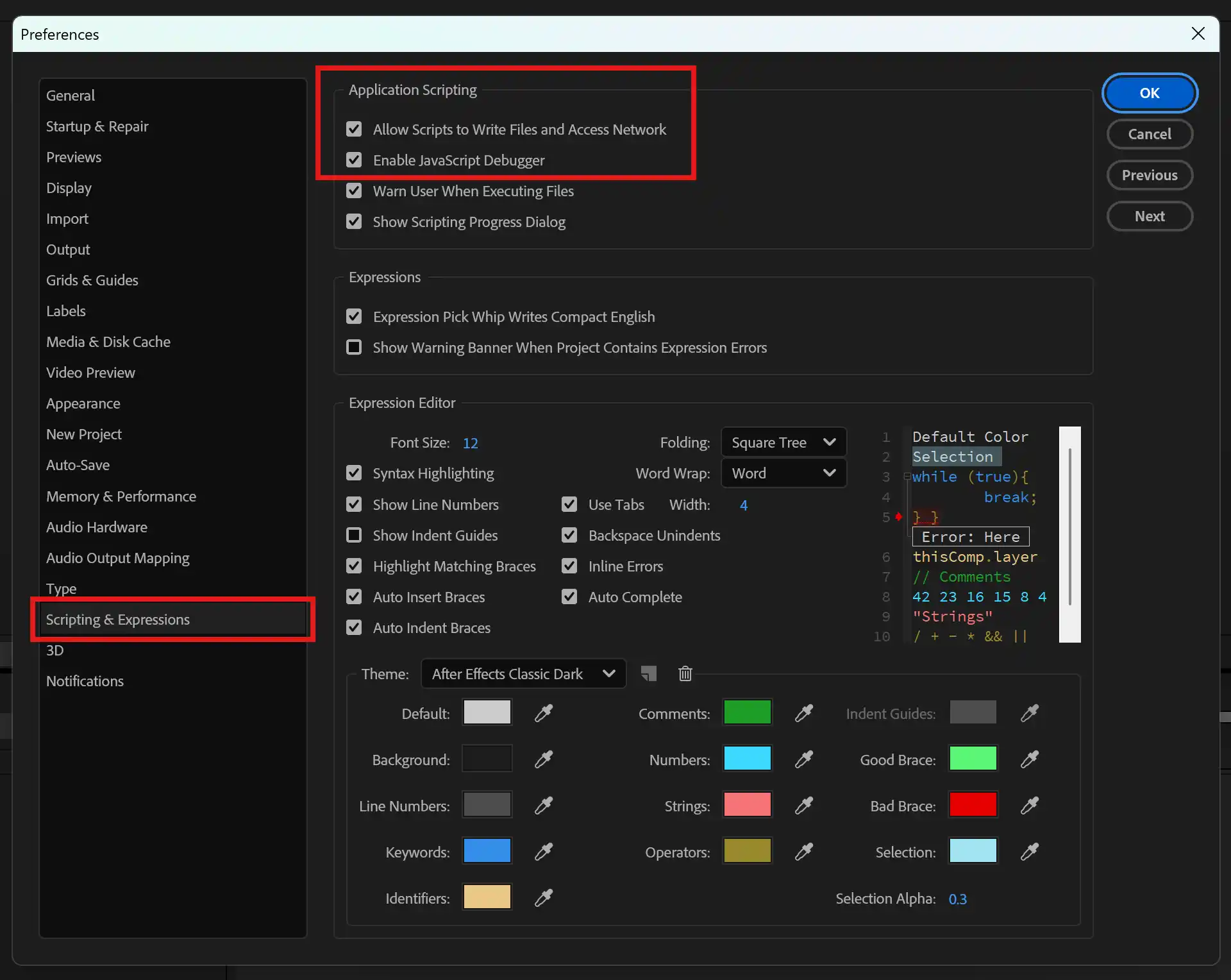 AE Scripting Preferences
